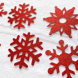 Snowflake Banner Glitter 4 inch Farmhouse Christmas Decorations Winter Party Garland Holiday Decor Red Snow Large Glitter Snowflakes image 1
