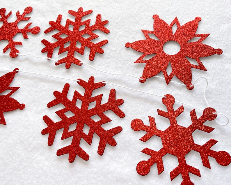 Snowflake Banner Glitter 4 inch Farmhouse Christmas Decorations Winter Party Garland Holiday Decor Red Snow Large Glitter Snowflakes image 1