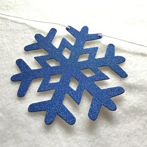 Blue Glitter Snowflake Garland 6 ft Long Winter Party Banner Christmas Snow Glam Holiday 2023 Decorations Glittery Royal Navy Onederland image 9