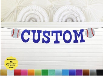 Custom Baseball Banner - Glitter 5 inch Letters - Sports Baby Shower Decor Ball Game Party Themed Adult Birthday Team Rookie MVP All Star