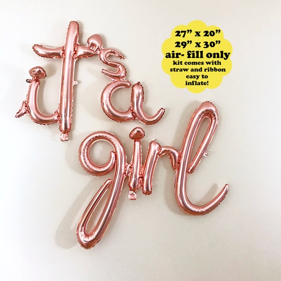 Rose Gold It's a Girl Balloon - Air Fill Only Ready to Ship - Script Balloons Sign Baby Shower Decorations Girl Baby Shower Balloon Banner Il_570xn