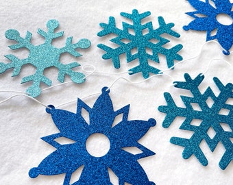 Blue Ombre Snowflake Banner - Glitter 4 inch - Holiday Decorations Winter Themed Party Christmas Garland Icy Blue Onederland Snowflakes Snow