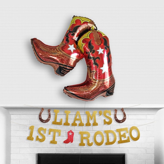 My First Rodeo Banner - Glitter 5 inch tall letter - Western 1st Birthday Sign Lil Cowboy Theme Boot Horseshoe Country Party Decor Farm Barn Il_570xn