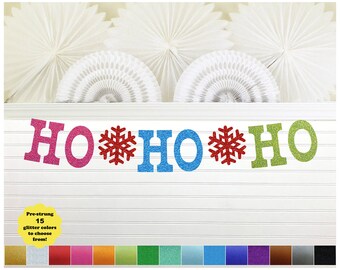 HO HO HO Christmas Banner Retro Bright Color Snowflake Holiday Home Decor Glitter 5 inch Letters