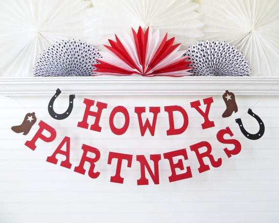 Cowboy Birthday Banner - 5 inch Letters - Howdy Partners Party Sign Rodeo Baby Shower Decor Kids Boys Country Western Theme Wild West Y'all Il_570xn
