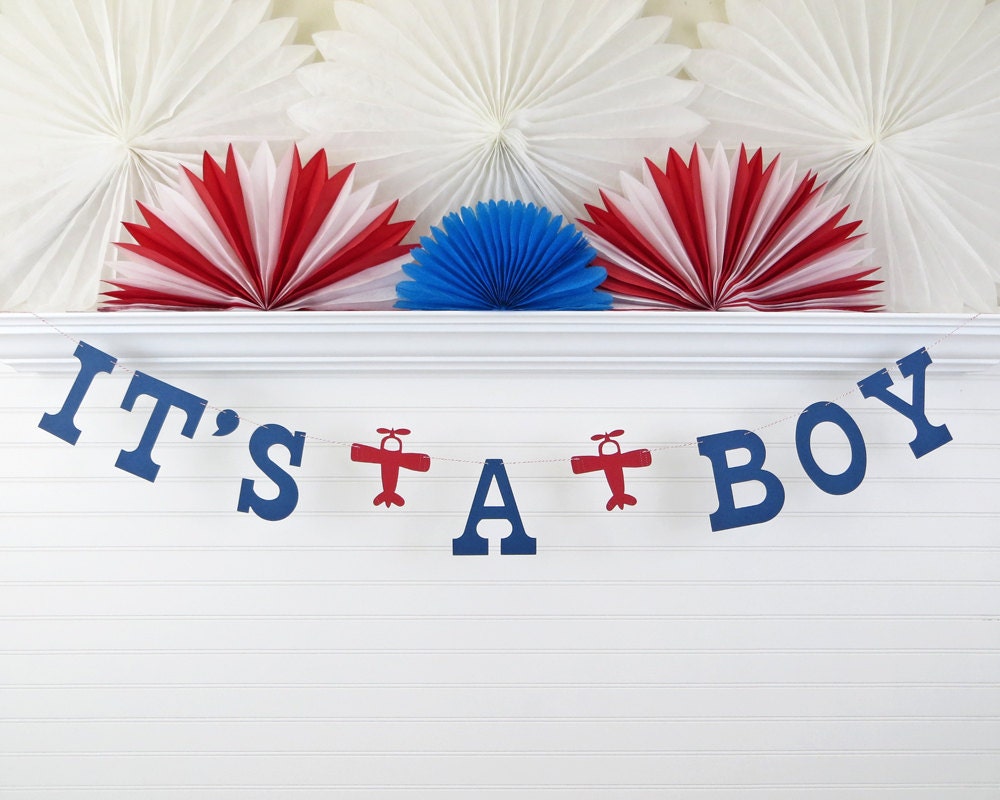 It's a Boy Airplane Banner - 5 Inch Letters - Airplane Baby Showe…