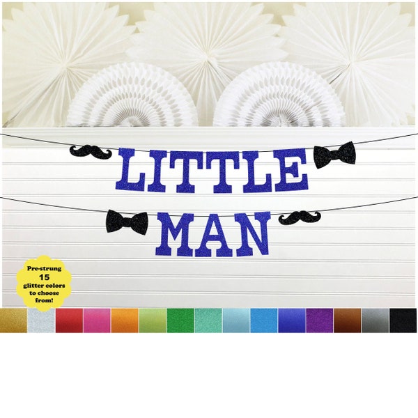 Little Man Banner - 5 Inch Letters - Mustache Theme Party Decoration Black Bow Tie Lil Mister Man Birthday Party Sign Bow Tie Baby Shower