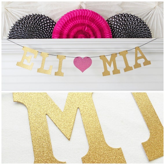 Glitter Custom Name Banner - 5 inch Letters - Bridal Shower Decorations Gold Engagement Party Sign Personalized Bride Groom Garland Pink Il_570xn