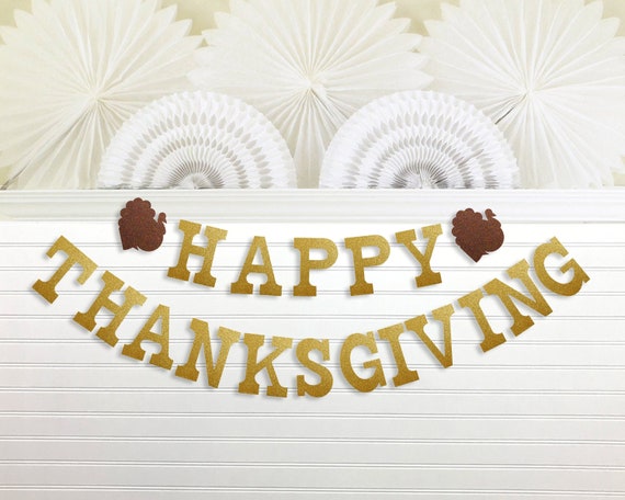 Happy Thanks Giving Banner Fall Leaves Garland Thanksgiving Day Autumn  Turkey Theme for Happy Thanksgiving Party Glitter Gold Decoration