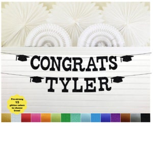 Congrats Grad Custom Banner - Glitter 5 inch Letters - Gradation Sign Congratulations Graduate 2025 Grad Party Decorations Personalized Name