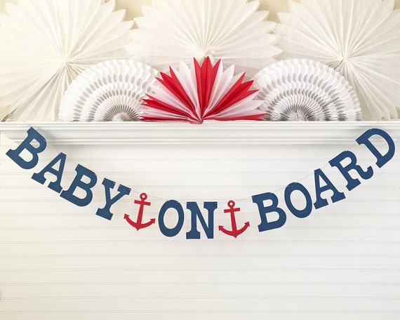 Baby On Board Banner 5 Inch Letters With Anchors Nautical Baby