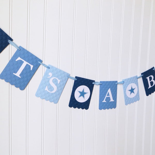 It's a Boy Banner with Stars - Embossed Lrg Dots - READY TO SHIP - Baby Shower Garland Baby Boy Shower Decoration It's A Boy Decor