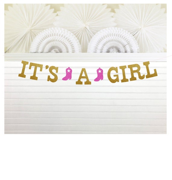 Glitter Cowgirl Baby Banner - 5 Inch Letters - It's A Girl Garland Country Western Theme Pink Baby Shower Decorations Pink Boots Rodeo Farm Il_570xn
