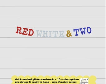 Red White & Two Banner - Glitter 5 inch Letters - July 4th Birthday Party Decorations Boy Girl 2nd Second