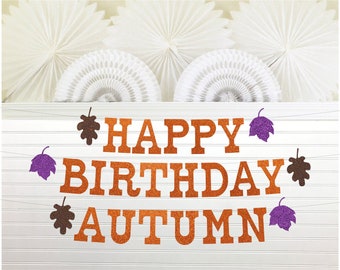 Fall Birthday Banner - Glitter 5 inch Letters - Autumn Leaves Party Decorations Thanksgiving Custom Name Leaf Sign Harvest Rustic Woodland