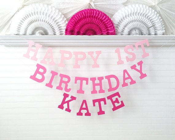 Custom Name Birthday Banner - 5 inch Tall Letters - First Birthday Banner 1st Birthday Pink Ombre Party Decor Kids Happy Birthday Age Sign Il_570xn
