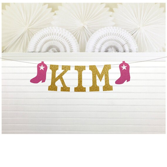 Custom Cowgirl Banner - Glitter 5 inch tall letters - Western Theme Decorations Birthday Party Baby Shower Bachelorette Boots Rodeo Boot Il_570xn