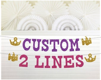 Custom Princess Banner - Glitter 5 inch Letters - Royal Birthday Party Decorations Fairytale Baby Shower Crown Castle Tiara Queen Bach Sign