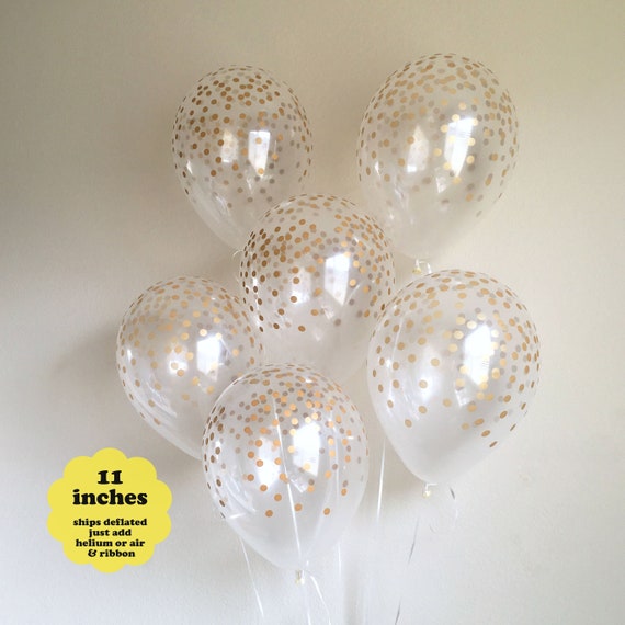 Gold Confetti Balloons - 11” Latex - Bridal Shower Decorations Birthday Party Graduation Bachelorette Clear Gold Dot Balloon Grad Baby Decor Il_570xn