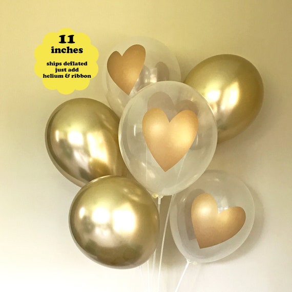 Gold Chrome Gold Heart Balloons - 6 pk 11" - Gold Birthday Decorations Bridal Shower Wedding Engagement Party Balloon Gold Baby Shower Decor Il_570xn