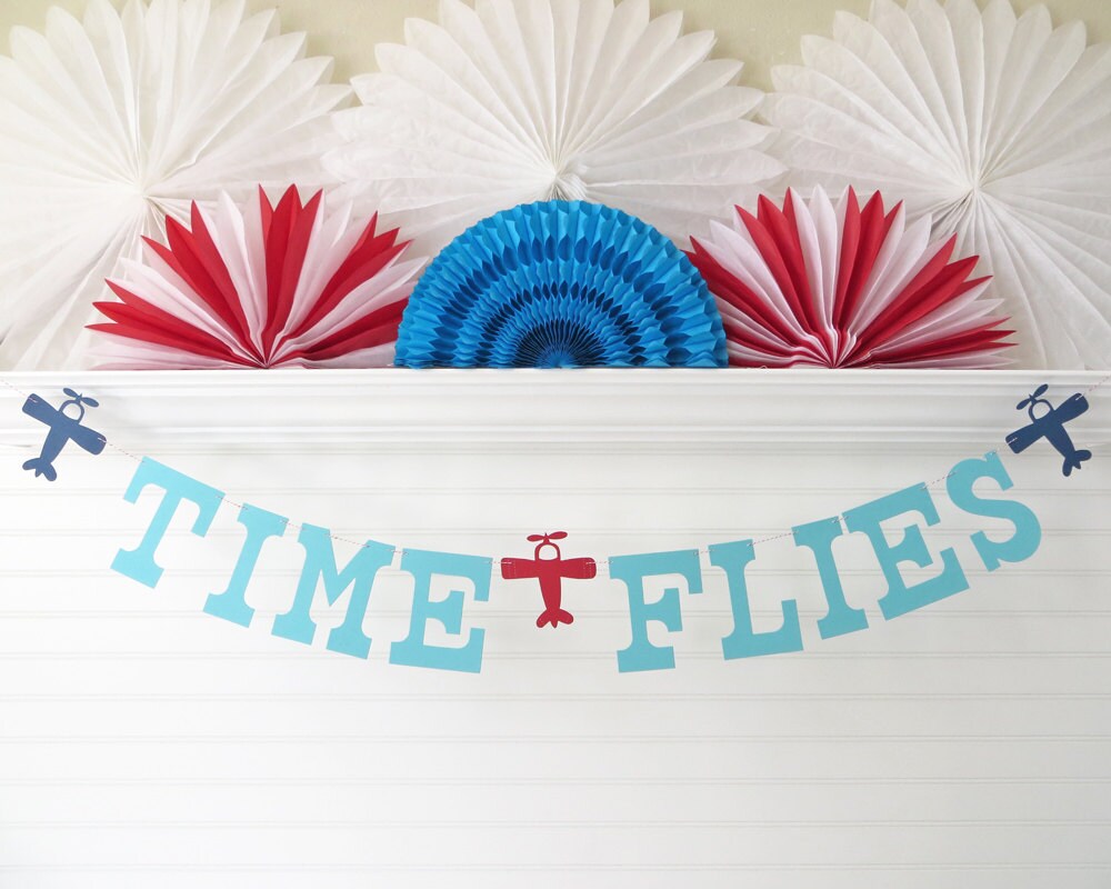 Time Flies First Birthday Banner - 5 Inch Letters - Airplane Birthday…