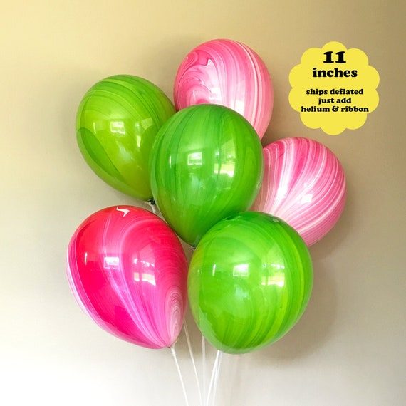 Tutti Fruity Balloon Set - 6 pk 11" latex - One In A Melon Watermelon Party Decorations Twotti Fruitti Party Pink and Green Marble Balloons Il_570xn