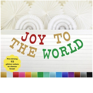 Joy To The World Banner Glitter 5 inch Letters - Christmas Garland Holiday Sign Xmas Tree Decor Religious Sparkle Gold Party Decorations
