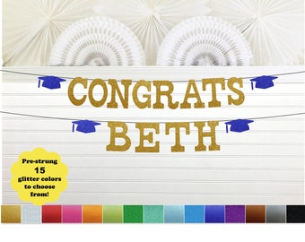 Custom Name Graduation Banner - 5 inch Letters - Congrats Grad Sign 2024 Glitter Garland PHD  Medical Grad Party Decorations Senior Grad