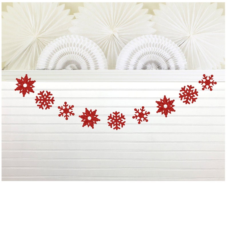 Snowflake Banner Glitter 4 inch Farmhouse Christmas Decorations Winter Party Garland Holiday Decor Red Snow Large Glitter Snowflakes Color as shown