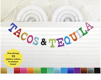 Glitter Fiesta Banner - 5 inch Letter - Tacos and Tequila Banner Fiesta Party Decorations Colorful Birthday Sign Margarita Nash Bash Garland