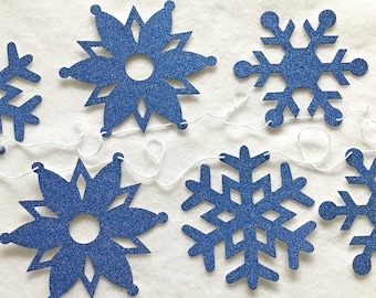 Snowflake Banner - Blue Glitter 6 ft Long - Christmas Snow Party Holiday Fireplace Decorations Baby Wonderland Birthday Winter Garland Sign