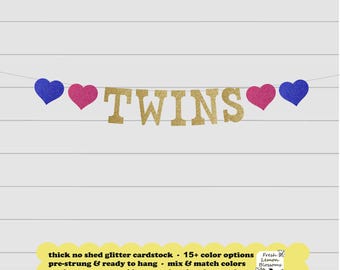 Twins Banner - Glitter 5 inch Letters - Twin Baby Shower Decoration Boys Girls