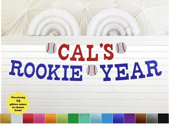 Rookie Year Baseball Banner - Glitter 5 inch tall letter - First 1st Birthday Sports Party Decor Little Slugger MVP All Star Big One