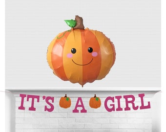 It's A Girl Pumpkin Banner Fall Baby Shower Decor Pink Girl Little Pumpkin Balloon Glitter 5 inch Letters