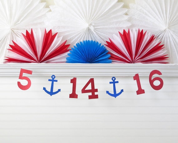 Anchor Save the Date Banner - Glitter 5 Inch Numbers - Nautical Wedding Date Banner Custom Colors Photo Prop Engagement Anchor Garland Red Il_570xn