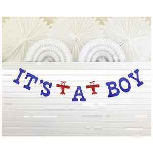 It's a Boy Airplane Banner Aviator Baby Shower Decorations Glitter 5 Inch Letters image 1