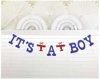 It's a Boy Airplane Banner Aviator Baby Shower Decorations Glitter 5 Inch Letters