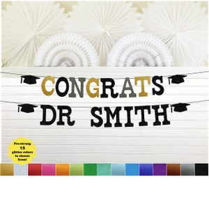 Custom Graduation Banner - 5 inch Letters - Congrats Doctor Grad Name Sign 2024 Glitter Garland Dr Medical School Grad Party Decorations MD