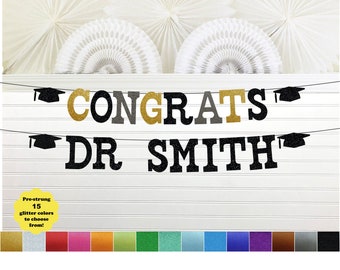 Custom Graduation Banner - 5 inch Letters - Congrats Doctor Grad Name Sign 2024 Glitter Garland Dr Medical School Grad Party Decorations MD