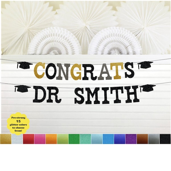 Custom Graduation Banner - 5 inch Letters - Congrats Doctor Grad Name Sign 2024 Glitter Garland Dr Medical School Grad Party Decorations MD