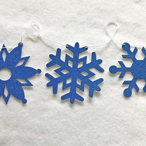 Blue Glitter Snowflake Garland 6 ft Long Winter Party Banner Christmas Snow Glam Holiday 2023 Decorations Glittery Royal Navy Onederland image 2