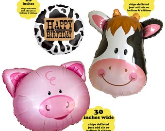 Farm Animal Balloons Barn Birthday Party Decor Farmer Cow Pig Foil Balloon