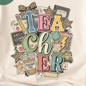 Colorful Patchwork Teacher collage PNG, Retro Teacher PNG, Retro Teach Shirt Design, Trendy School Sublimation Graphic, Teach Scrapbook png