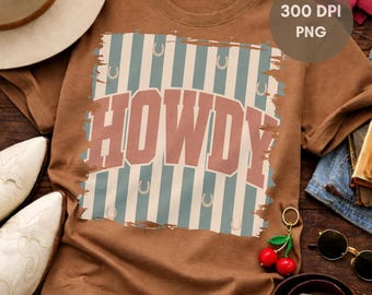 Howdy Trendy Striped PNG, Trendy Western PNG Design, Cowboy Graphics,  Rodeo Shirt Design, horseshoe png, retro country png, everyday design