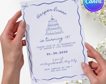 Coquette Bow verjaardagsuitnodiging, 13e verjaardag meisje uitnodiging, tiener verjaardag digitale uitnodiging, Sweet 16 bday bewerkbare canva-sjabloon