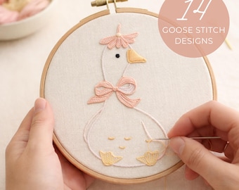 Motifs de broderie main d'oie, broderie d'oies en bâton PDF et conception de point, motif de point de oies pour débutant
