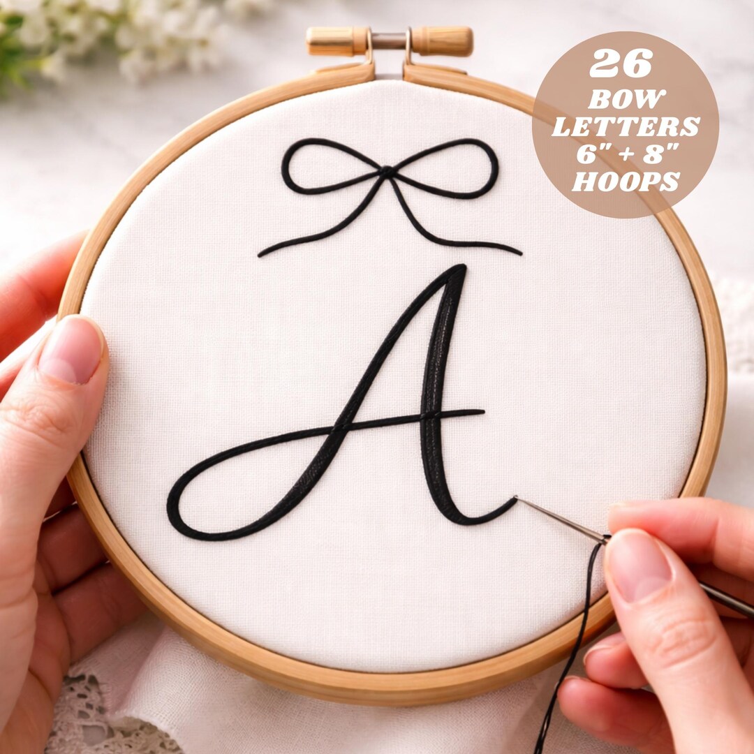 Stick and Stitch Alphabet Letter Bow Embroidery Pattern Bundle ...