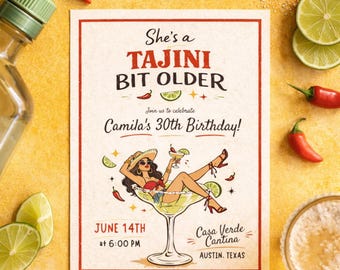 Invitation d'anniversaire Tajini Bit Older Margarita, Cinco Party, célébration d'anniversaire sur le thème de la Fiesta, modèle d'invitation imprimable 30e 40e anniversaire mexicain
