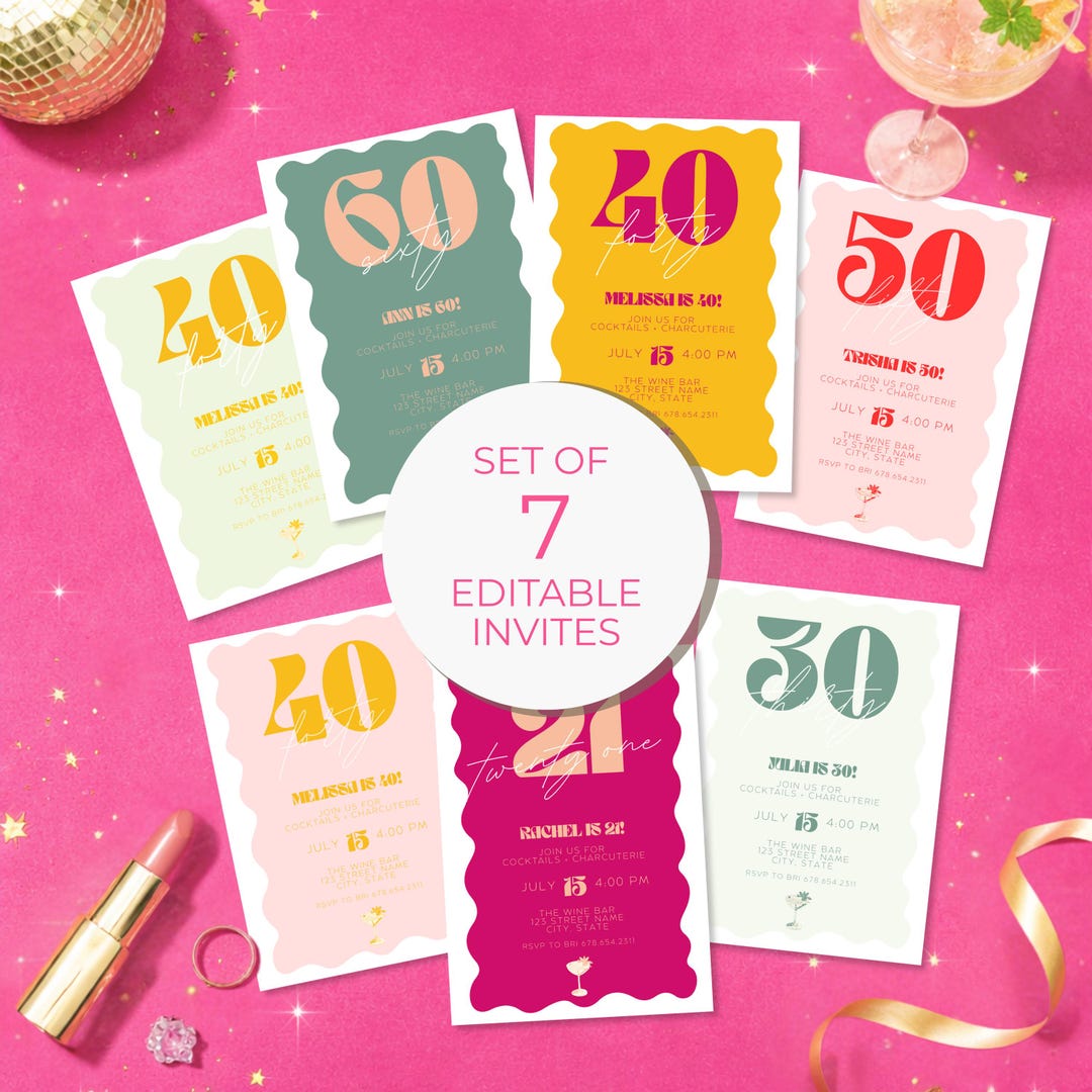 Milestone Birthday Invitation, Colorful Retro Bday Celebration, 50th ...