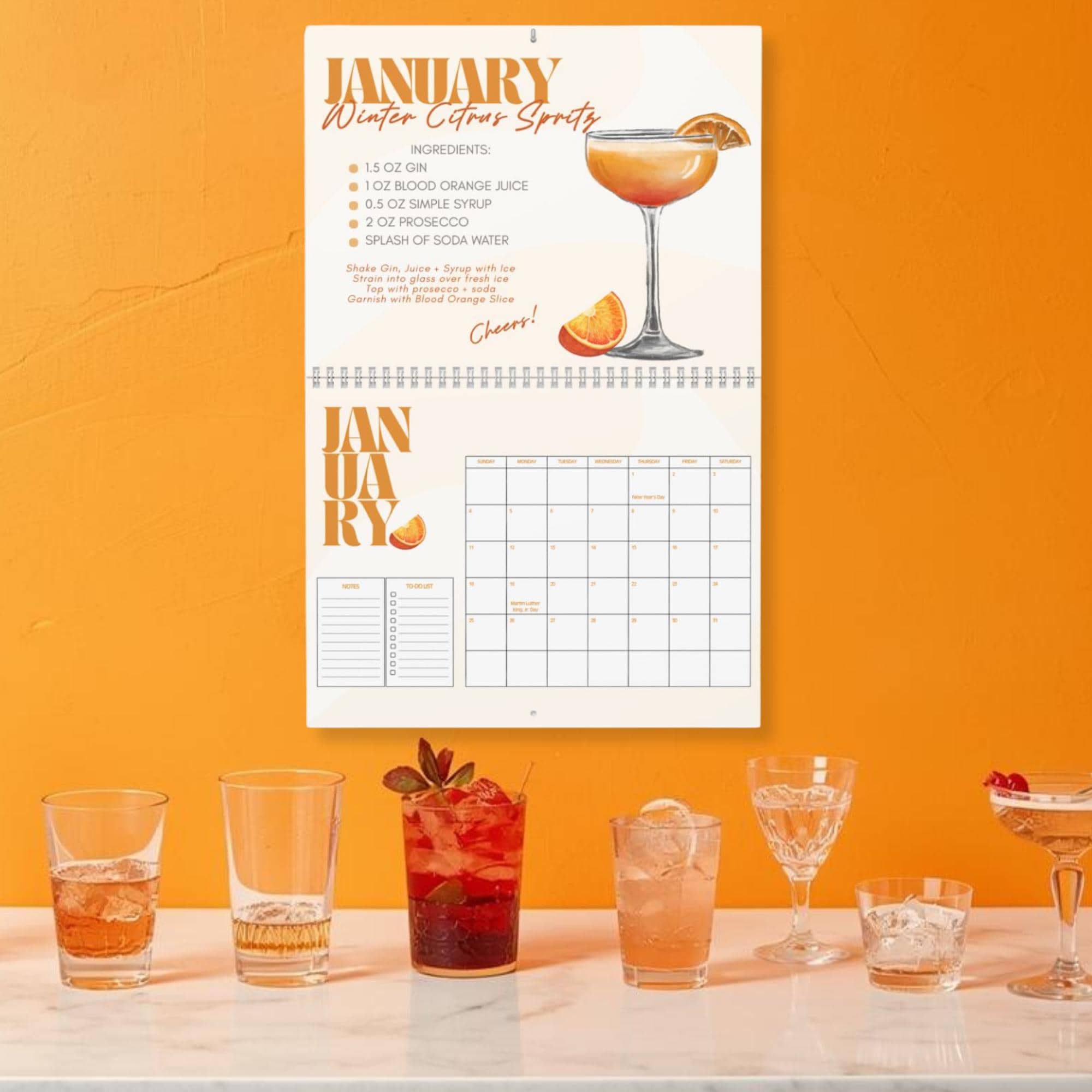 2026 Hanging Wall Cocktail Calendar, Monthly Seasonal Drink Recipes, Holiday Booze Gifts, Bright ...